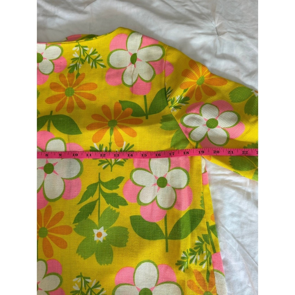 Vtg 60s Psychedelic Mod Shift Dress Yellow Floral Daisy Flower Power Talon Zip L - Picture 8 of 8